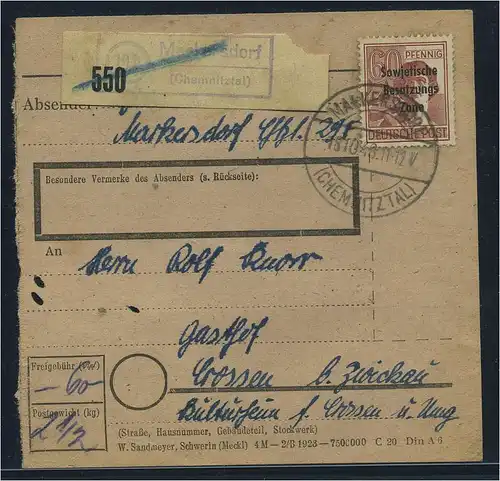 SBZ PAKETKARTE 1948 Nr A195 siehe Beschreibung (115438)