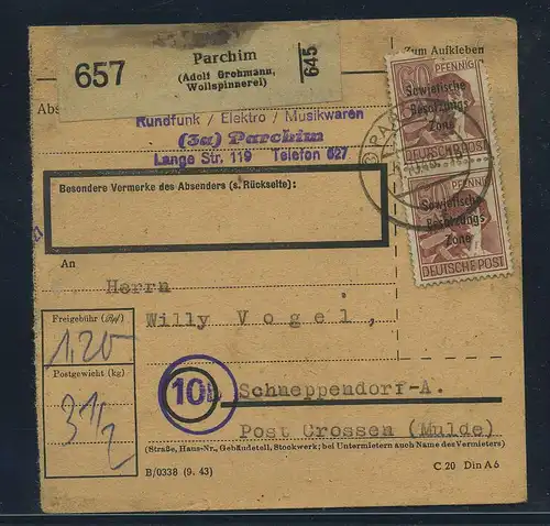 SBZ PAKETKARTE 1948 Nr A195 siehe Beschreibung (115439)
