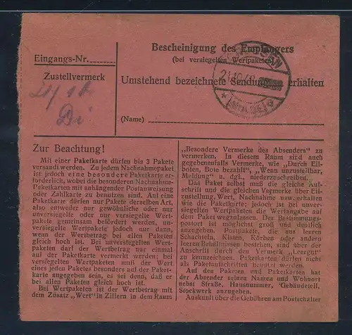 SBZ PAKETKARTE 1948 Nr 196 siehe Beschreibung (115447)