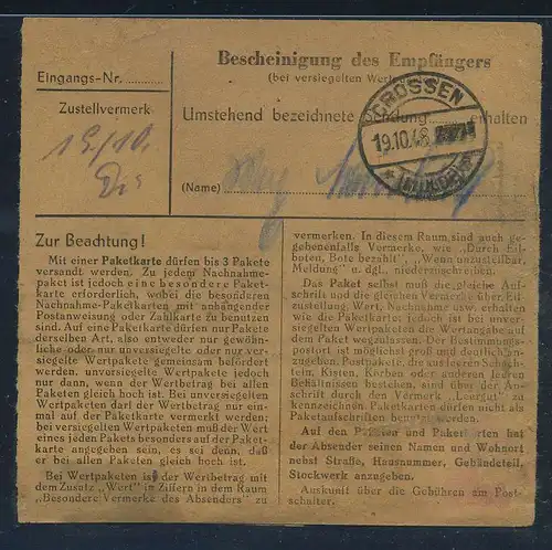 SBZ PAKETKARTE 1948 Nr 196 siehe Beschreibung (115449)