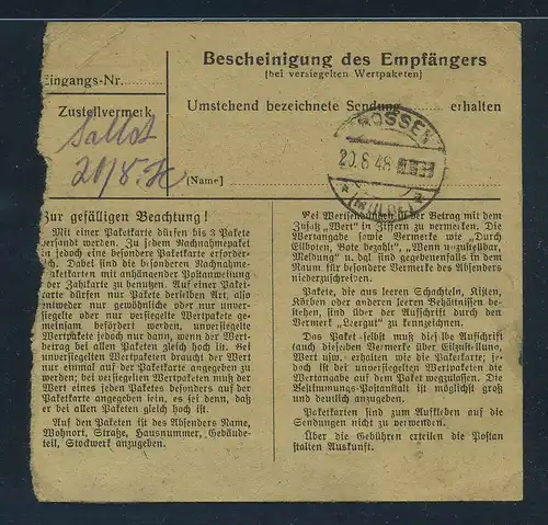 SBZ PAKETKARTE 1948 Nr A195 siehe Beschreibung (115461)