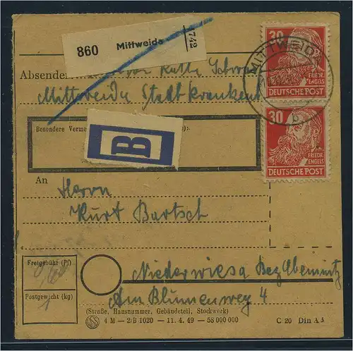 SBZ PAKETKARTE 1948 Nr 222 siehe Beschreibung (115464)