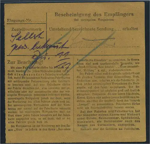 SBZ PAKETKARTE 1948 Nr 222 siehe Beschreibung (115464)