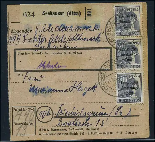 SBZ PAKETKARTE 1948 Nr 196 siehe Beschreibung (115468)