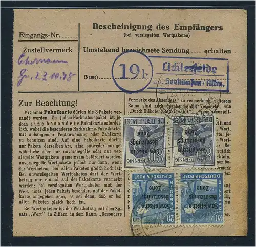 SBZ PAKETKARTE 1948 Nr 196 siehe Beschreibung (115468)