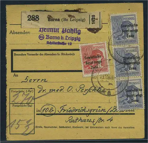 SBZ PAKETKARTE 1948 Nr 196 siehe Beschreibung (115470)