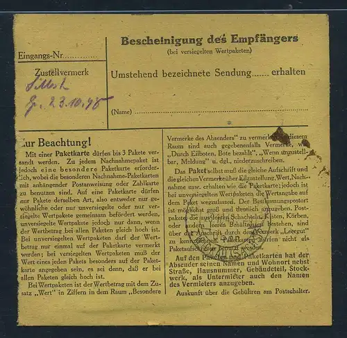 SBZ PAKETKARTE 1948 Nr 196 siehe Beschreibung (115470)