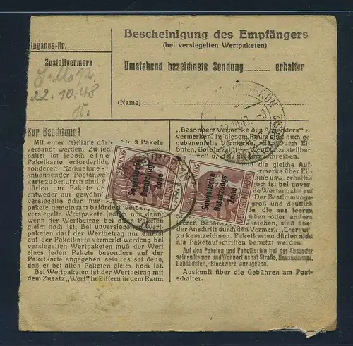 SBZ PAKETKARTE 1948 Nr 196 siehe Beschreibung (115473)