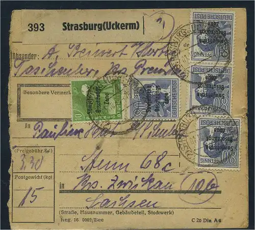 SBZ PAKETKARTE 1948 Nr 196 siehe Beschreibung (115474)