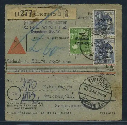 SBZ PAKETKARTE 1948 Nr 196 siehe Beschreibung (115478)