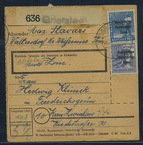 SBZ PAKETKARTE 1948 Nr 196 siehe Beschreibung (115479)