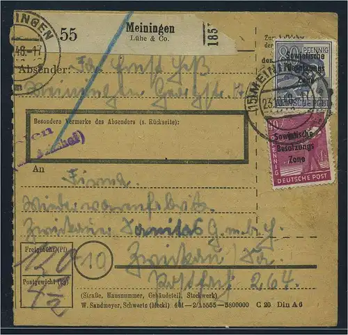 SBZ PAKETKARTE 1948 Nr 196 siehe Beschreibung (115480)