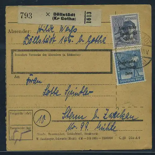 SBZ PAKETKARTE 1948 Nr 196 siehe Beschreibung (115483)