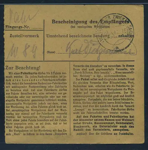 SBZ PAKETKARTE 1948 Nr 196 siehe Beschreibung (115483)