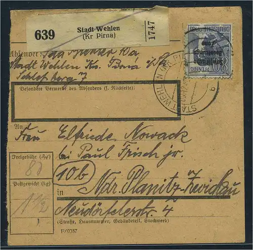 SBZ PAKETKARTE 1948 Nr 196 siehe Beschreibung (115490)