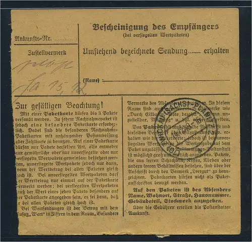 SBZ PAKETKARTE 1948 Nr 196 siehe Beschreibung (115490)