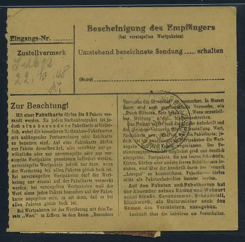 SBZ PAKETKARTE 1948 Nr A195 siehe Beschreibung (115492)