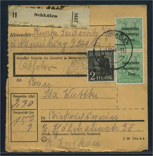 SBZ PAKETKARTE 1948 Nr 197 siehe Beschreibung (115498)