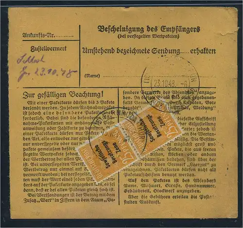 SBZ PAKETKARTE 1948 Nr 191 siehe Beschreibung (115500)