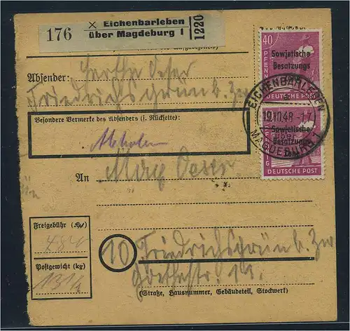 SBZ PAKETKARTE 1948 Nr 193 siehe Beschreibung (115502)