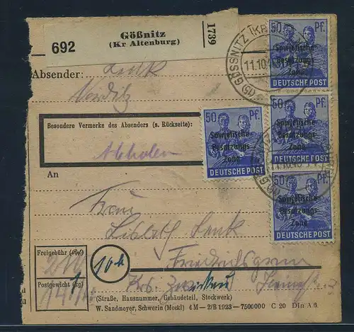 SBZ PAKETKARTE 1948 Nr 194 siehe Beschreibung (115507)