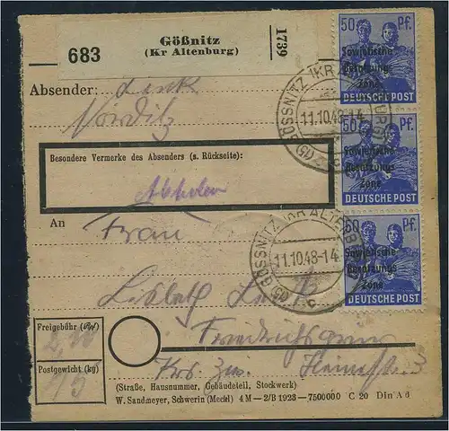 SBZ PAKETKARTE 1948 Nr 194 siehe Beschreibung (115508)