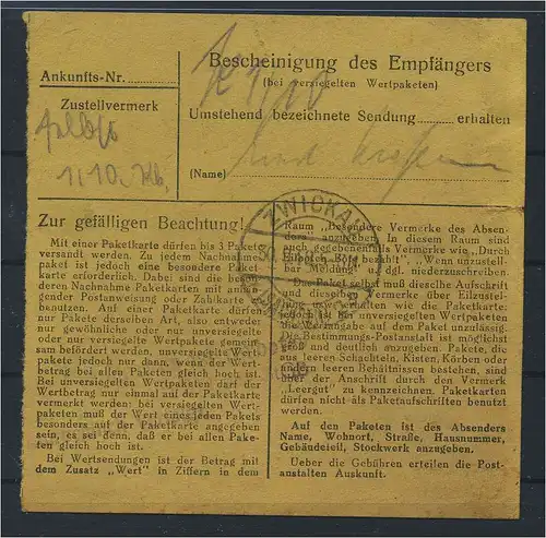 SBZ PAKETKARTE 1948 Nr 196 siehe Beschreibung (115526)