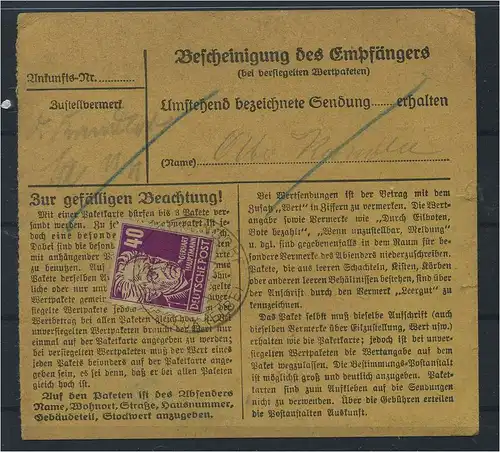 SBZ PAKETKARTE 1948 Nr 224 siehe Beschreibung (115553)