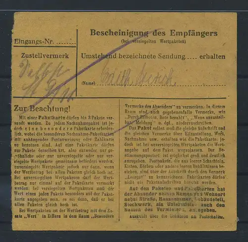 SBZ PAKETKARTE 1948 Nr 226 siehe Beschreibung (115558)