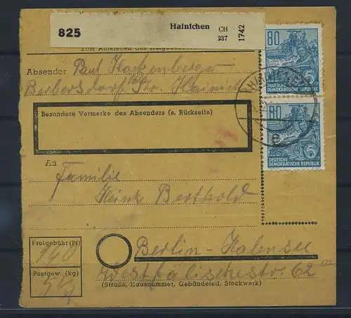 DDR PAKETKARTE 1953 Nr 421 siehe Beschreibung (115560)