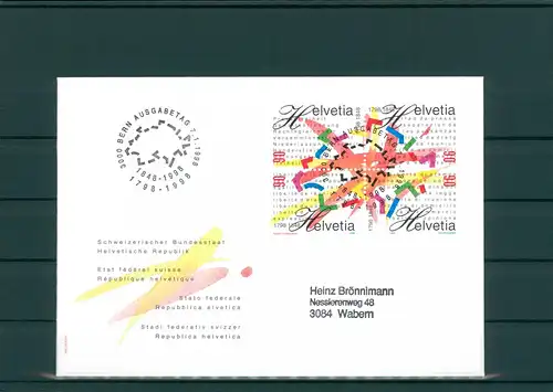 SCHWEIZ 1998 Ersttagsbrief (202048)
