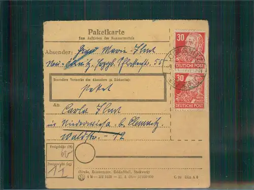 Paketkarte 1949 OELSNITZ siehe Beschreibung (202541)