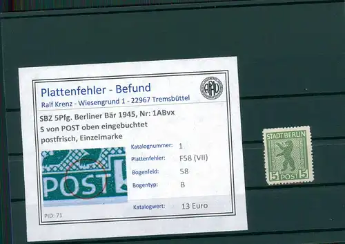 SBZ 1945 Nr 1ABvx F58(VII) postfrisch (203151)