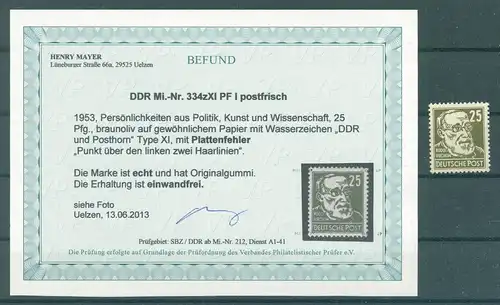 DDR 1952 Nr 334z XI PF I postfrisch (226348)