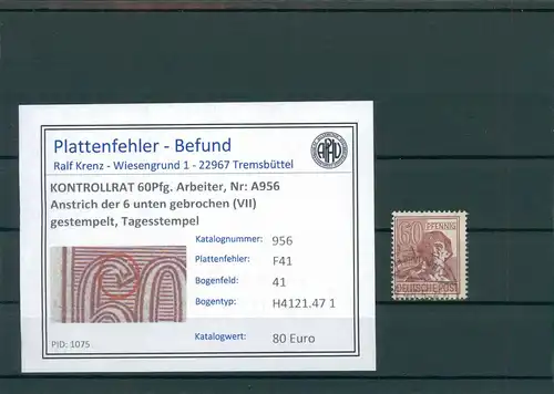 KONTROLLRAT 1947 Nr A956 F41(VII) gestempelt (203613)