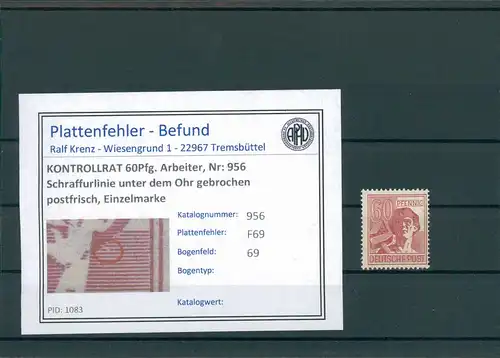 KONTROLLRAT 1947 Nr 956 F69 postfrisch (203619)