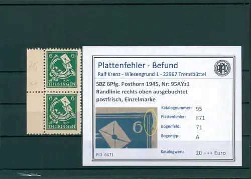SBZ 1945 Nr 95AYz1 F71 postfrisch (204155)