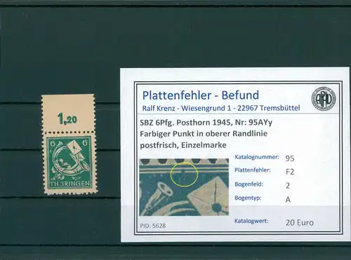 SBZ 1945 Nr 95AYy F2 postfrisch (204156)