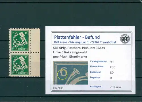 SBZ 1945 Nr 95AXx F80 postfrisch (204158)
