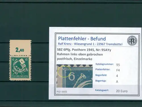 SBZ 1945 Nr 95AYy F4 postfrisch (204160)