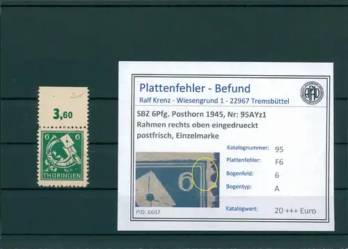 SBZ 1945 Nr 95AYz1 F6 postfrisch (204170)