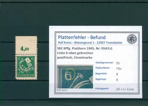 SBZ 1945 Nr 95AYz1 F8a postfrisch (204171)