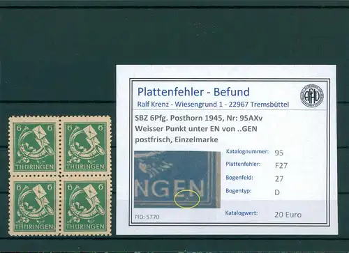 SBZ 1945 Nr 95AXv F27 postfrisch (204176)