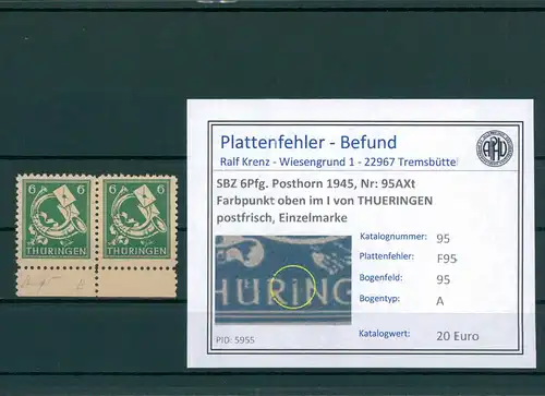 SBZ 1945 Nr 95AXt F95 postfrisch (204182)
