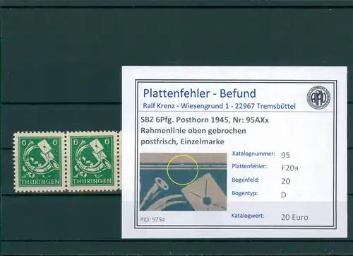 SBZ 1945 Nr 95AXx F20a postfrisch (204188)