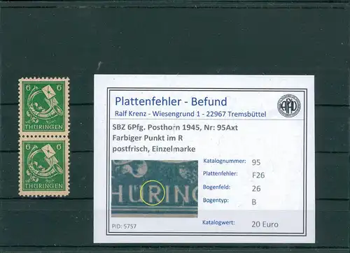 SBZ 1945 Nr 95AXt F26 postfrisch (204190)
