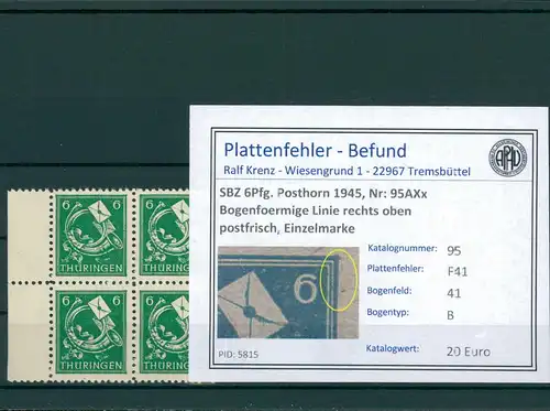 SBZ 1945 Nr 95AXx F41 postfrisch (204194)