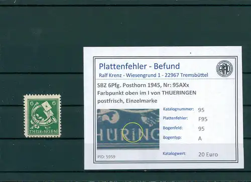 SBZ 1945 Nr 95AXx F95 postfrisch (204201)