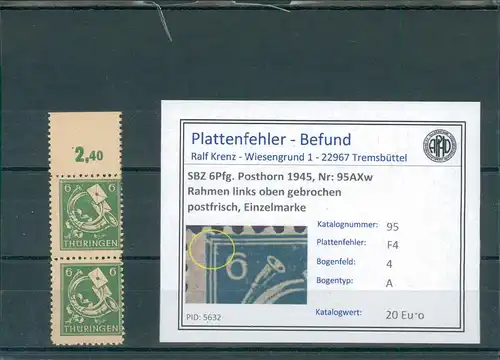 SBZ 1945 Nr 95AXw F4 postfrisch (204203)