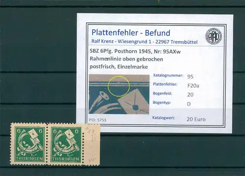 SBZ 1945 Nr 95AXw F20a postfrisch (204205)